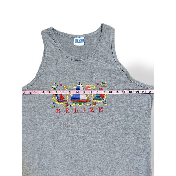 Vintage 90s Belize Sailboat Tank Top Gray Embroidered Cool Souvenir Unisex Large - Picture 7 of 10